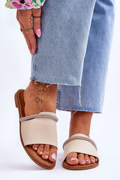 Eleganckie Klapki Na Płaskim Obcasie Beżowe Termen