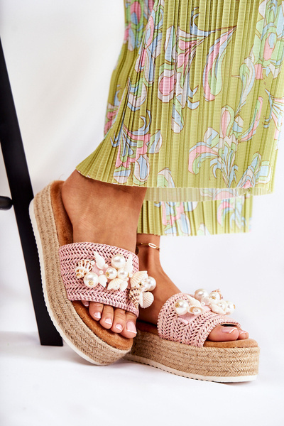 Damskie Klapki Na Platformie Z Muszelkami Różowe Tolia