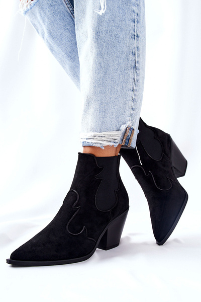 Zamszowe Botki Kowbojki Czarne Maurelle