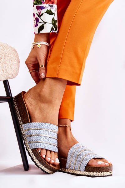 Damskie Klasyczne Klapki Z Łańcuszkiem Niebieskie Maddy