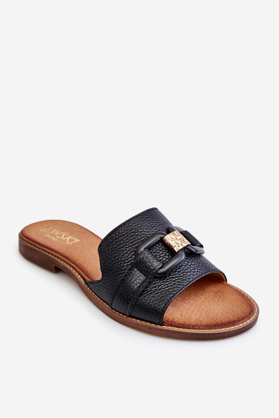 Skórzane Damskie Klapki Lewski Shoes 3270 Czarne