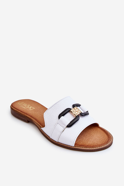 Skórzane Damskie Klapki Lewski Shoes 3270 Białe