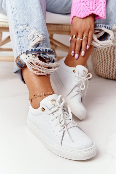 Damskie Skórzane Tenisówki Białe Nicole 2640