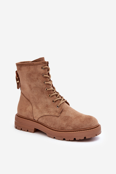 Damskie Botki Workery Na Suwak Jasnobrązowe Ninsuni