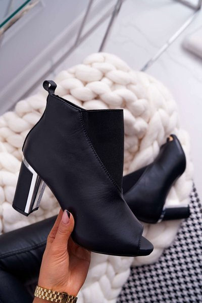 Botki Damskie na Słupku Odkryte Palce Wsuwane Czarne Germen