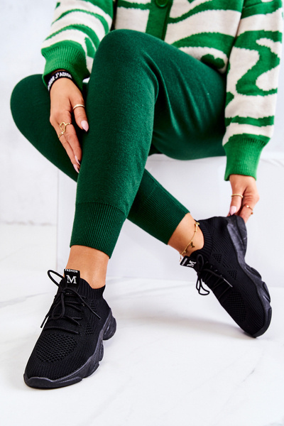 Sportowe Buty Sneakersy Materiałowe Czarne Nolene