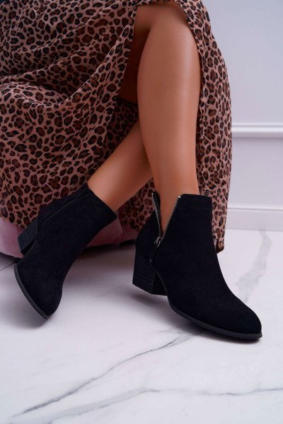 Botki Damskie Na Obcasie Suwak Zamszowe Czarne Farre