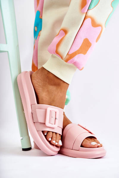 Damskie Skórzane Klapki Z Klamrą Różowe Devia