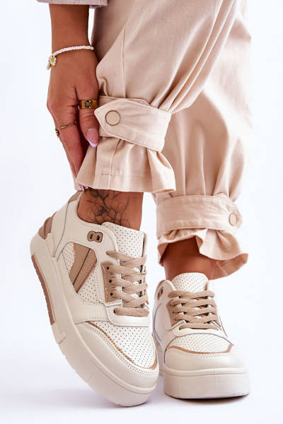 Skórzane Damskie Sportowe Buty Beżowe Nancey