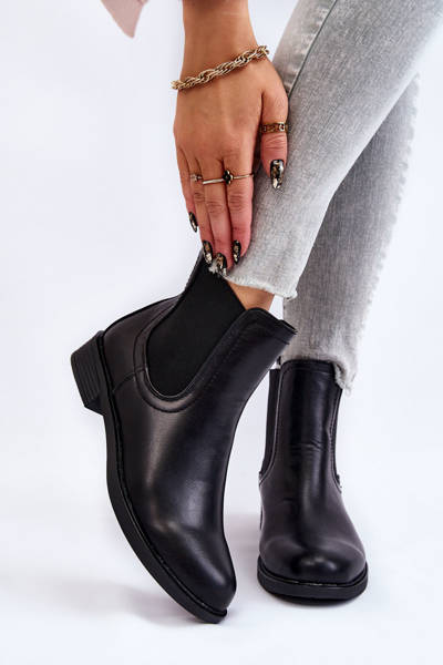 Skórzane Botki Sztyblety Czarne Astate