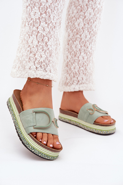 Klapki Damskie Na Platformie Z Ozdobą Zielone Daphira