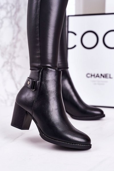 Damskie Ocieplane Botki Na Słupku Czarne Unstoppable