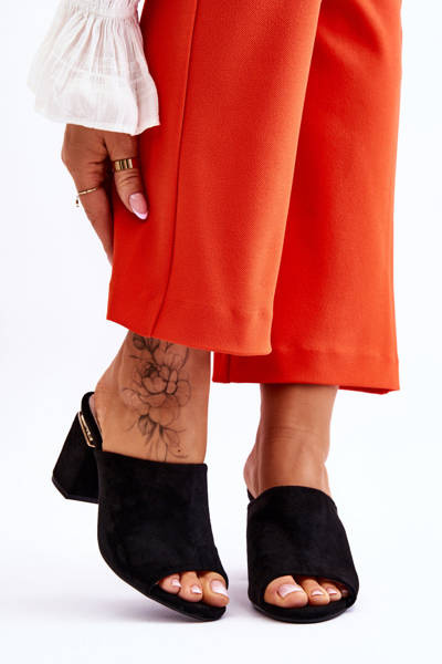 Damskie Zamszowe Klapki Na Obcasie Czarne Carter