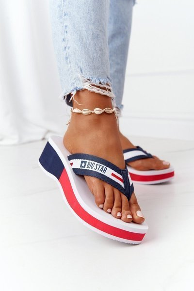 Damskie Klapki Japonki Na Koturnie Big Star HH274A093 Białe