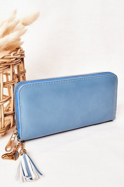 Duży Portfel Damski Z Breloczkiem Niebieski