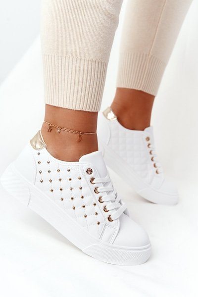 Damskie Tenisówki Z Pikowaniem Biało-Złote Fondness