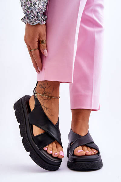 Modne Sandały Na Platformie Czarne Chester