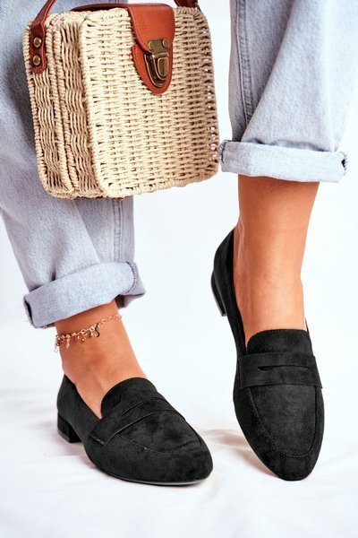 Mokasyny Damskie Zamszowe Sergio Leone MK734 Czarne Nebbi