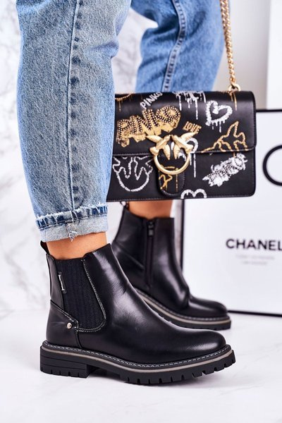 Damskie Ocieplane Sztyblety Botki Czarne Traveler