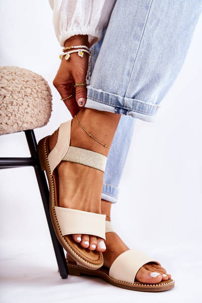 Damskie Klasyczne Sandały Na Płaskim Obcasie Beżowe Catis