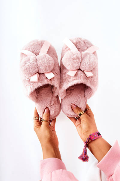 Papcie Futrzane Z Pomponami Różowe Pamppy