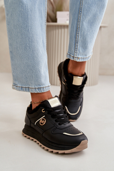 Buty Sportowe Damskie Ocieplane Futerkiem Na Platformie Czarne Lerisas