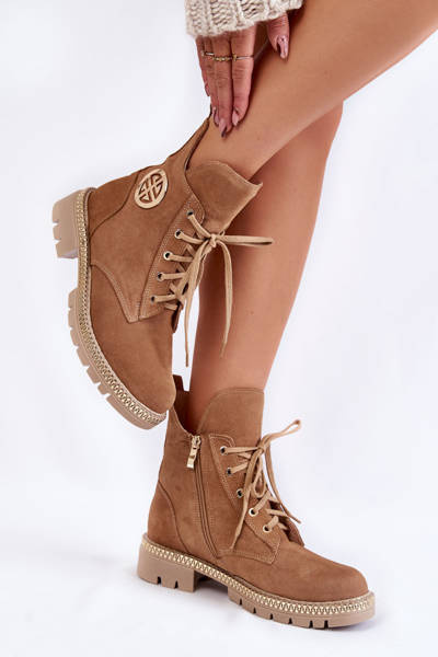 Damskie Ocieplane Botki Na Suwak Camel Sinem