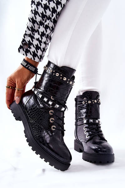 Ocieplane Botki Workery Z Ćwiekami Czarne Nephele