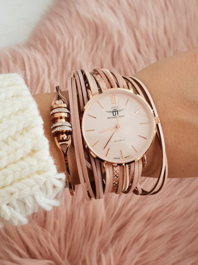 Damski Zegarek Michael John Z Rzemykowym Paskiem Pepero Różowy