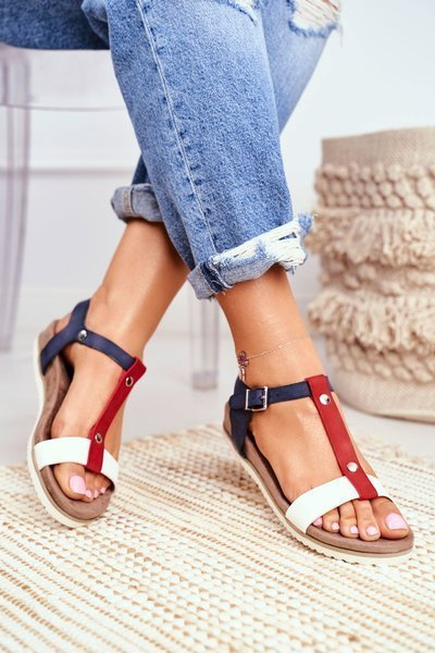 Sandały Damskie Płaskie Profilowane 8SD35-0306 Granatowe Dubi