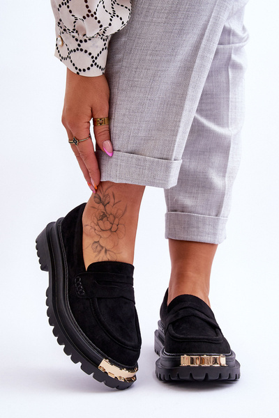 Klasyczne Zamszowe Mokasyny Z Ozdobą Czarne Monaro