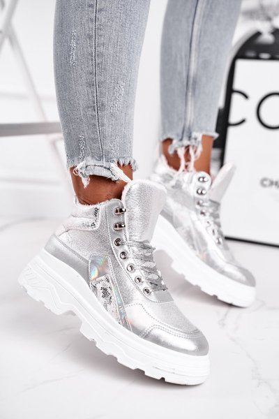 Sportowe Damskie Buty Ocieplane Srebrne Davan