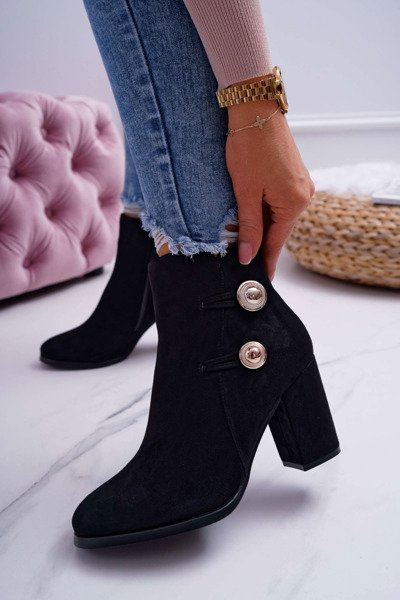 Botki Damskie Zamszowe na Słupku Czarne Barski 73-2