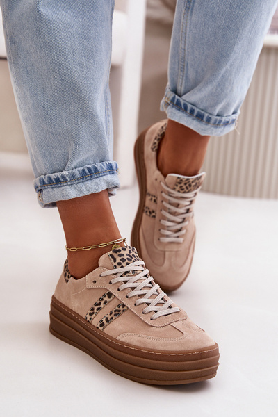 Zazoo N1068S4 Damskie Zamszowe Sneakersy Na Platformie Panterka Różowe