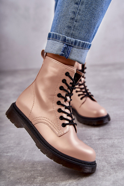 Damskie Botki Glany Wiązane Różowe Lavita