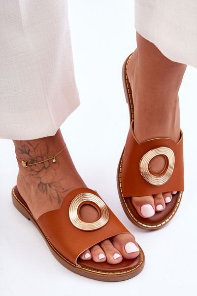 Klapki Damskie Z Okrągłą Ozdobą Camel Donatell