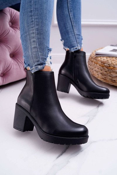 Botki Damskie Na Słupku Czarne Veba