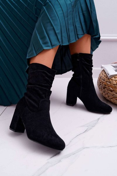 Botki Damskie Na Słupku Zamsz Czarne Endless