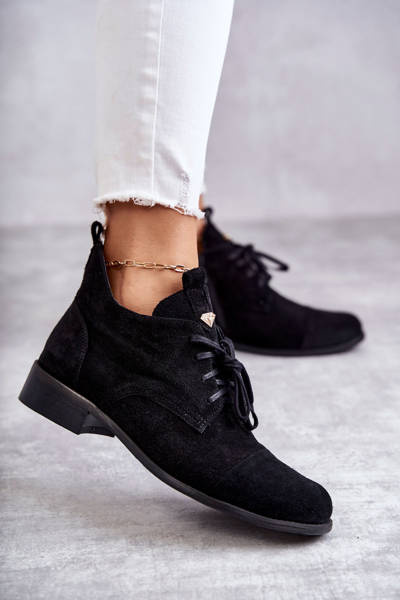 Zamszowe Botki Trzewiki Sznurowane Nicole 2781 Czarne