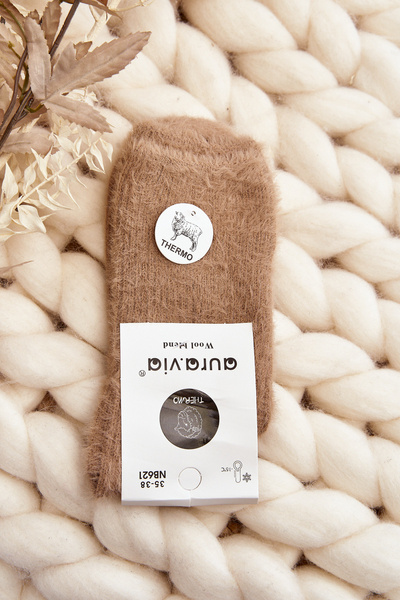 Ciepłe Gładkie Skarpety Damskie Alpaka Beżowe