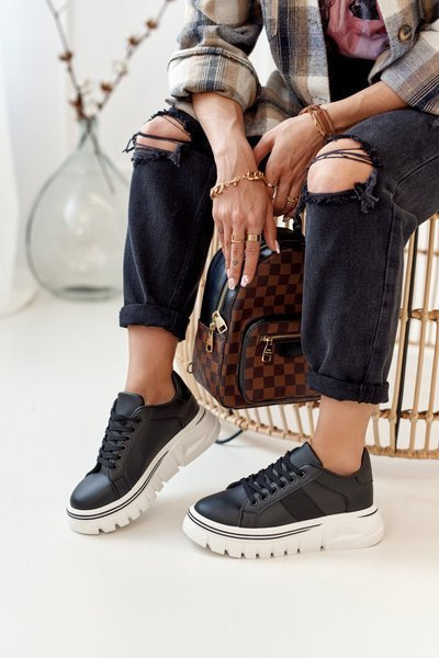 Damskie Sneakersy Na Platformie Czarne Riri