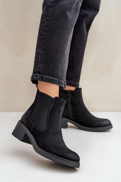 Botki Damskie Sztyblety Ocieplane Niski Obcas Zamek Czarne Savalindra