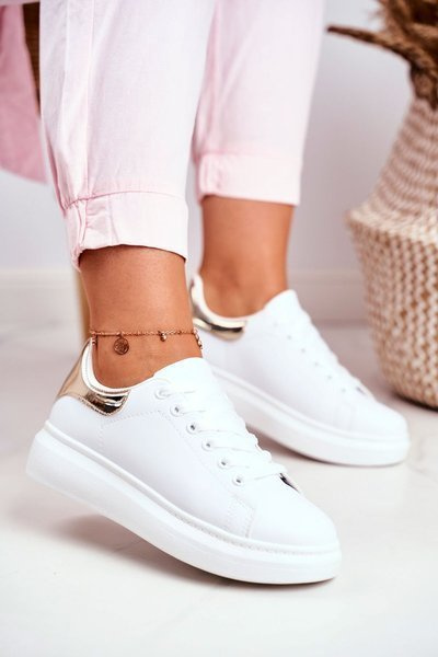 Sportowe Damskie Buty Lu Boo Białe Metaliczne Złote Matilda