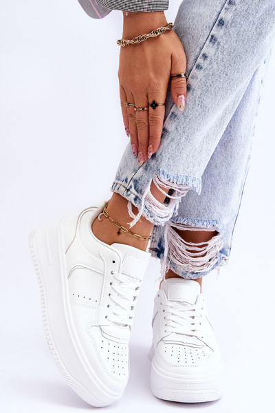 Damskie Buty Sportowe Na Wysokiej Platformie Białe Bexley