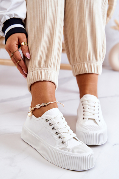 Niskie Trampki Na Platformie Białe Mischa