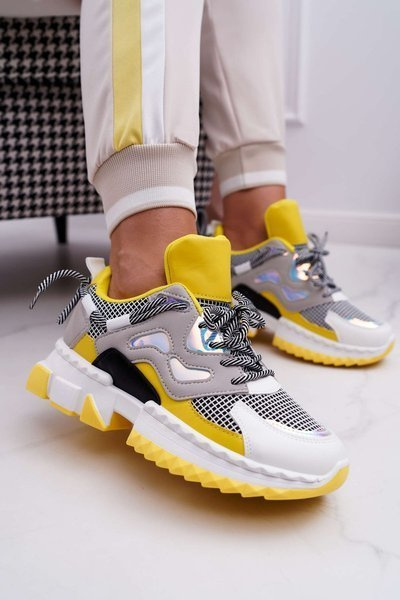Sportowe Damskie Buty Kolorowe Wstawki Żółte Colored