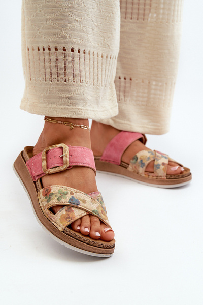 Wygodne Klapki Damskie Z Klamrą W Kwiaty Inblu GS000051 Różowe