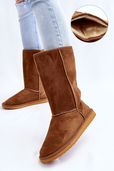 Damskie Zamszowe Wysokie Śniegowce Ocieplane Camel Reyma