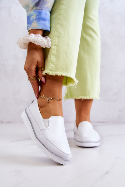 Damskie Skórzane Tenisówki Slip-On S.Barski Białe