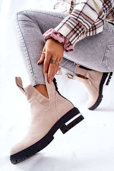 Ocieplane Botki Sztyblety Z Suwakiem Beżowe My Way